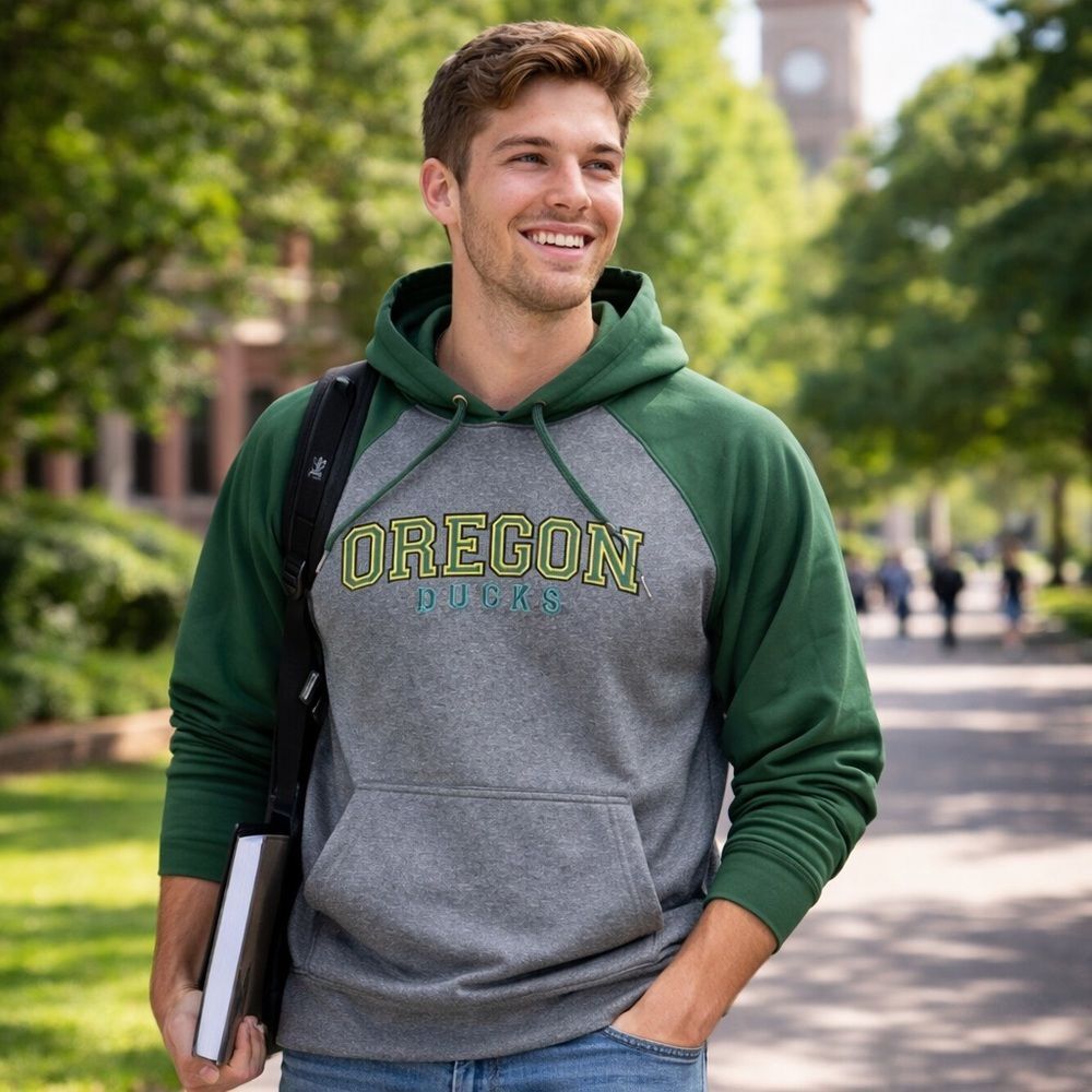 Oregon Ducks Hoodie Mens S Gray Pullover Green College Campus Team Collegiate